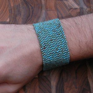 Turquoise Seed Bead Cuff Bracelet | Custom Size | Jaded Vine Design
